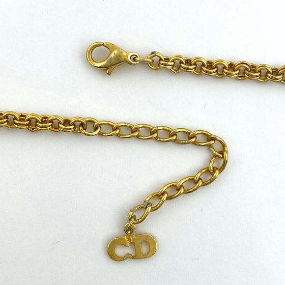 Christian Dior Logo Rhinestone Necklace CD GP Gold - Picture 3 of 4